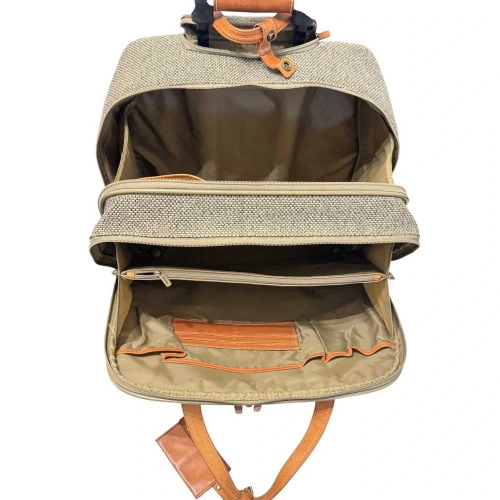 Hartmann Mobile‎ Office Bag Unisex Large Tan Tweed Leather Vintage Rolling